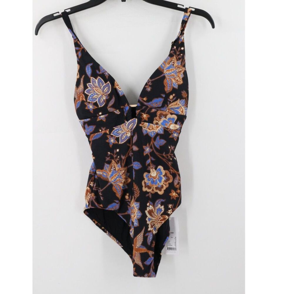 Seafolly Womens Silk Road One Piece Swimsuit US Size 4 Black Floral NWT